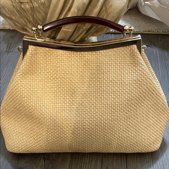 Valentina Fiore  Leather & Rattan Satchel. MCM - Picture 1 of 6